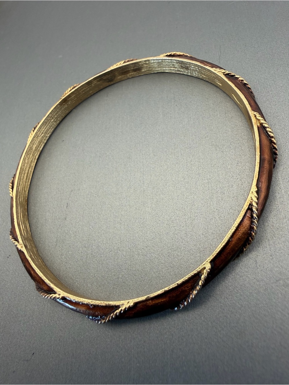 Crown Trifari Gold and Caramel Enamel Twisted Rope Bangle Bracelet